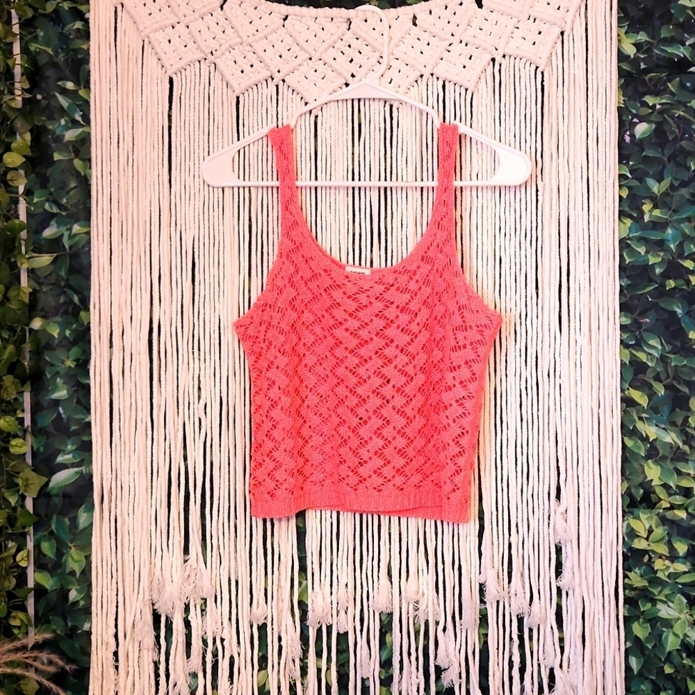 Garage Neon Pink Crochet Crop Tank
